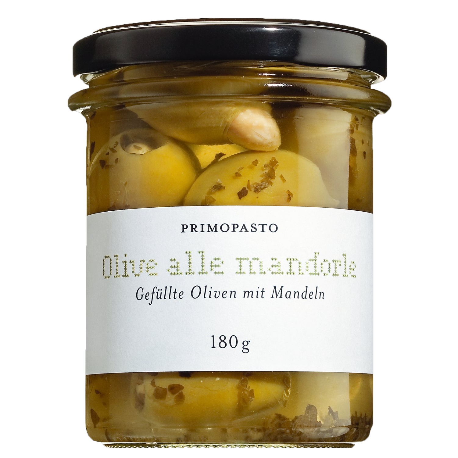 grüne Oliven mit Mandeln gefüllt, 180 g