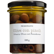 Schwarze Oliven mit Pinienkernen, 180 g