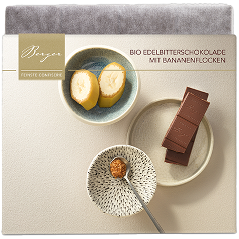 Edelbitterschokolade mit Bananenflocken, 90 g