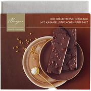 Edelbitterschokolade mit Karamellstückchen und Salz Bio, 90 g