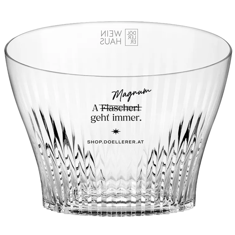 Flaschenkühler Magnum Acrylglas geriffelt "A Magnum geht immer"
