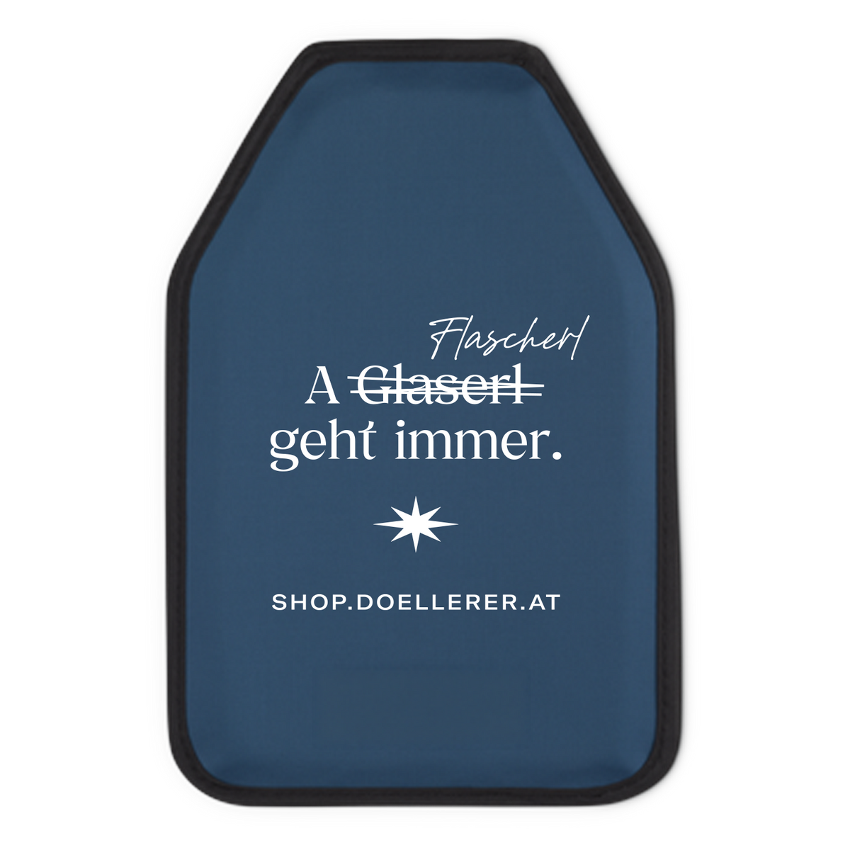 Weinkühler Manschette "A Flascherl geht immer" in Blau