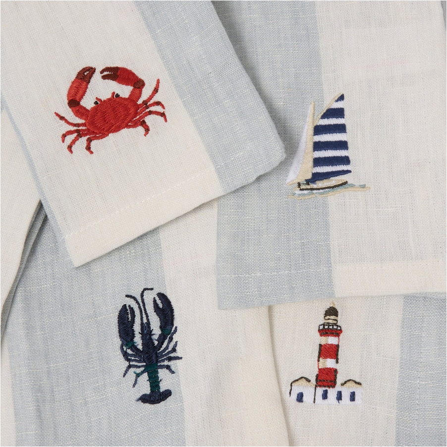 Leinen-Servietten, Coastal Boats, 4er Set