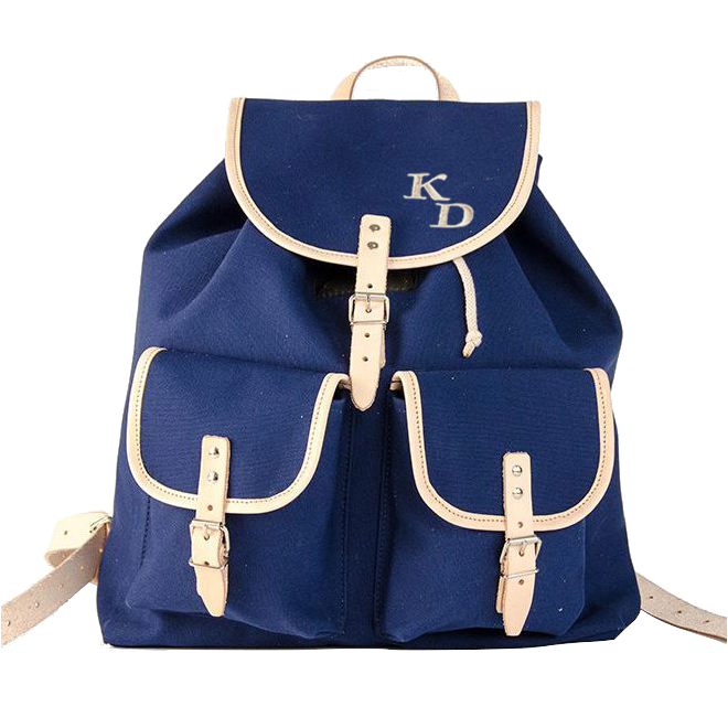Rucksack aus Segeltuch, blau, mit Ihren Wunschinitialen bestickt