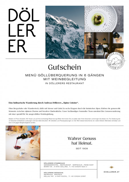 Menü Göllüberquerung 6 Gänge mit Weinbegleitung